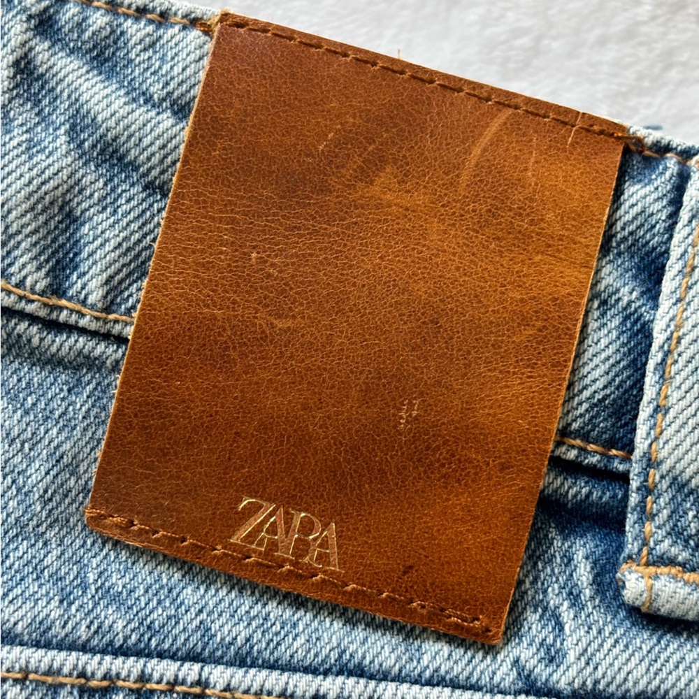 ZARA High Rise Full Length Straight Leg Blue Jeans--6 - Picture 12 of 16